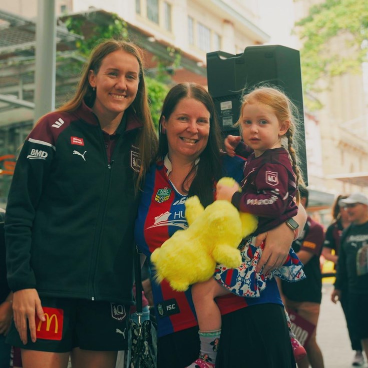 Holyman does the rounds at Maroons fan fest
