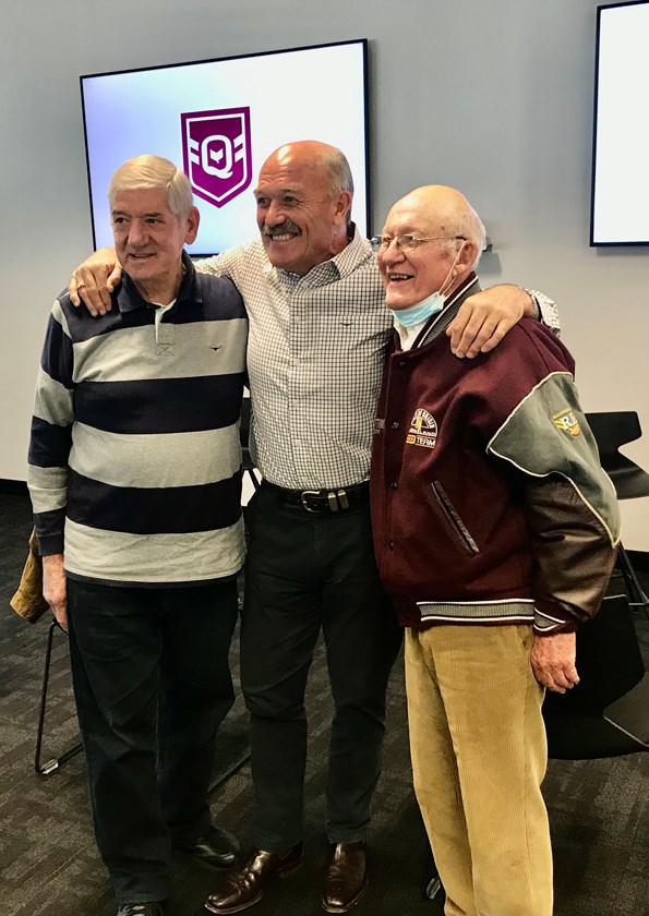 Kevin Brasch (right) with former QRL Chairman, John McDonald (left) and former Qld skipper, Wally Lewis.