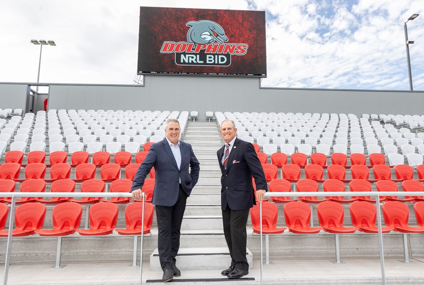 Redcliffe Leagues Club CEO Tony Murphy and Dolphins chairman Bob Jones. Photo: Supplied