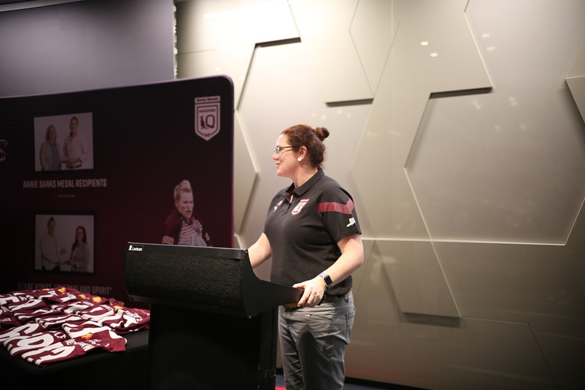 Jo Barrett at the Game I jersey presentation for the Harvey Norman Queensland Maroons. Photo: Rikki-Lee Arnold/QRL