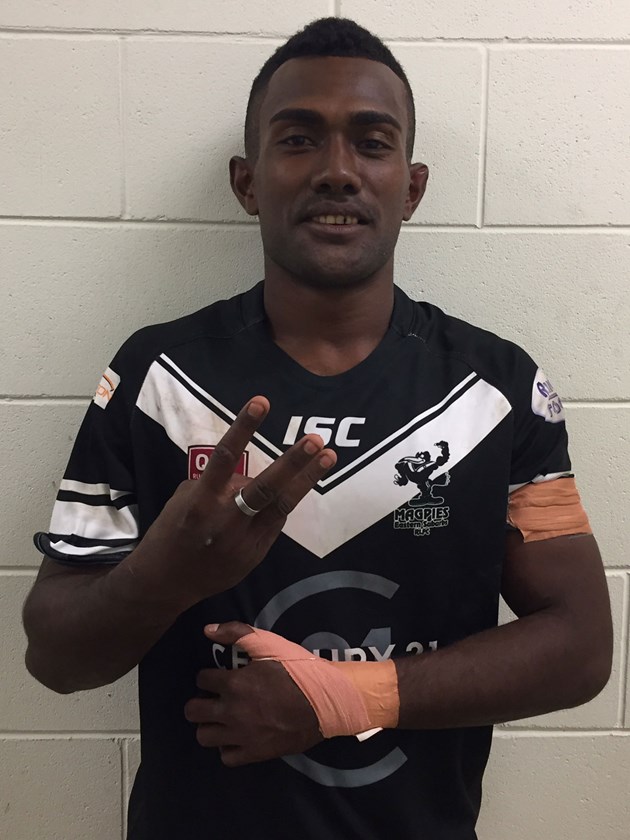 Fijian Josateki Masibalavu was all smiles after a match winning hat-trick of tries on debut for Easts Magpies.