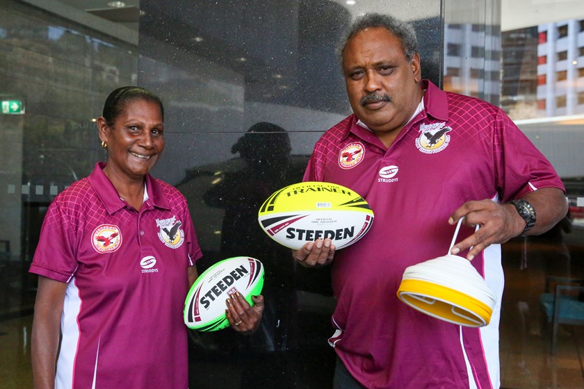 Gillian and Sam Bann celebrate Yarrabah's $500 Equipment Hub voucher win.