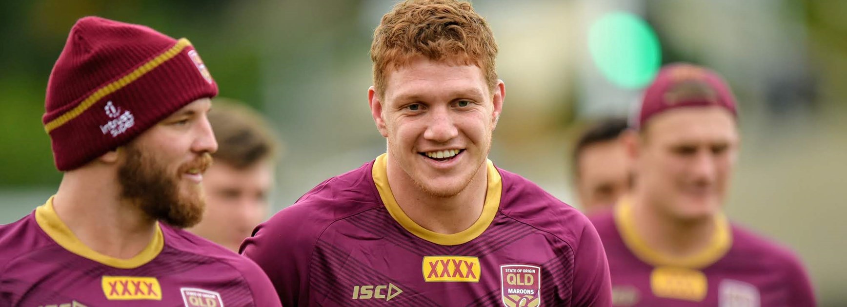Leader of the pack: Prop Dylan Napa (centre) with Josh McGuire and Coen Hess in the background. 
