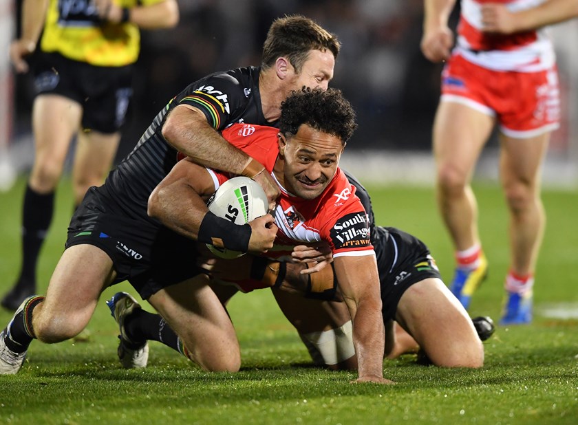 Patrick Kaufusi playing for the Dragons in 2019. Photo: NRL Images
