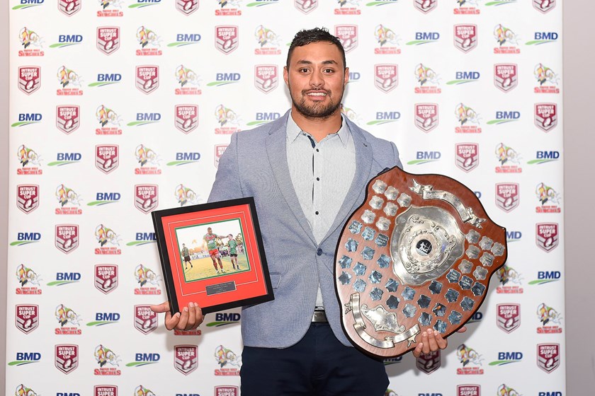 Junior Pita with his awards. Photo: supplied by Wynnum Manly Seagulls
