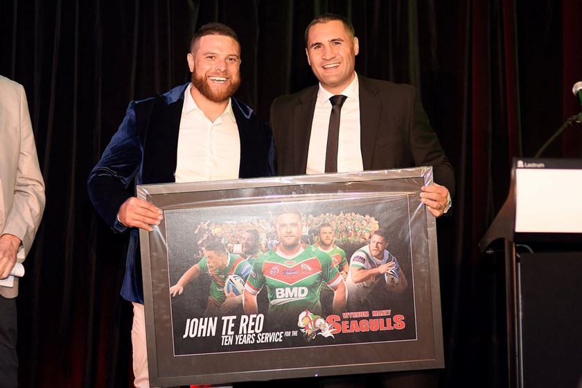 John Te Reo's contribution to the club was acknowledged. Photo: supplied by Wynnum Manly Seagulls