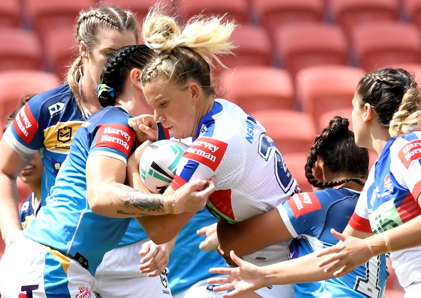 Paige Parker for the Newcastle Knights in Round 5 of the 2021 NRLW season. Photo: NRL Imagery