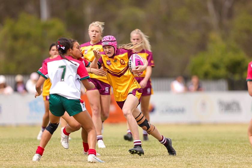 Takoda Thompson scored two tries for the Queensland Under 17 Country Girls side. Photo: Erick Lucero/QRL