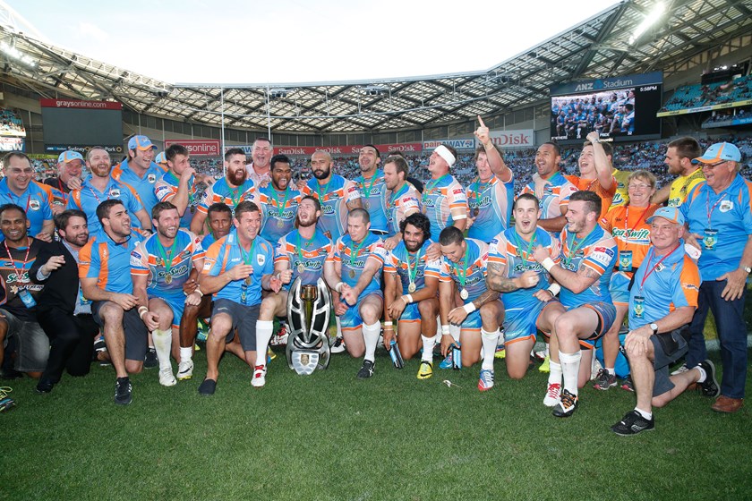 The Northern Pride celebrate after winning the 2014 NRL State Championship title. Photo: NRL Images