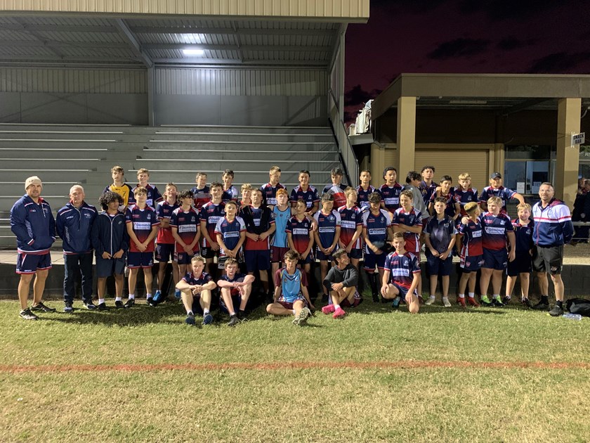 Hudson Smith (far left), David Waite (second from the left) and Darryl Fisher (far right) with the Under 13s and 14s.