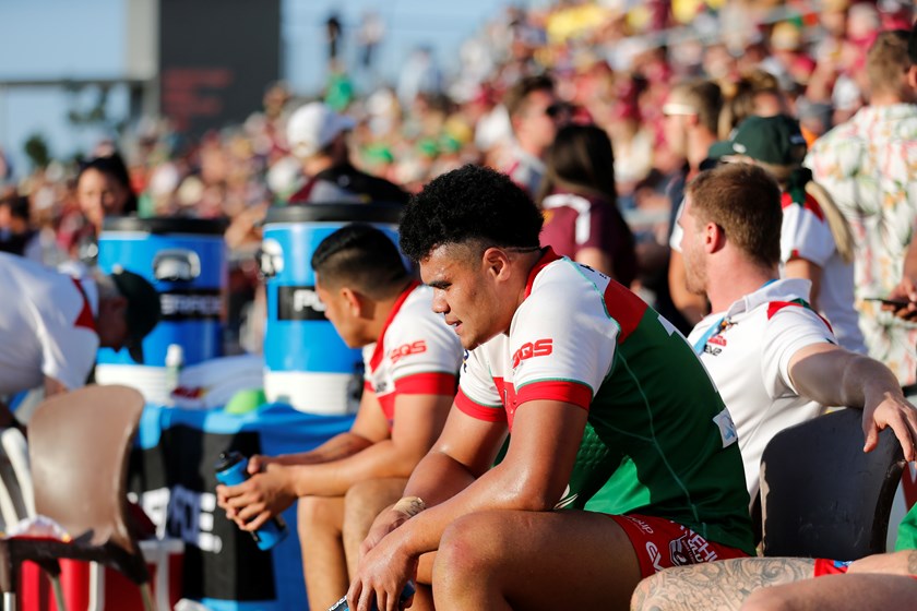 Lucky Ta’avale on the bench during the 2019 Intrust Super Cup grand final. Photo: QRL Media