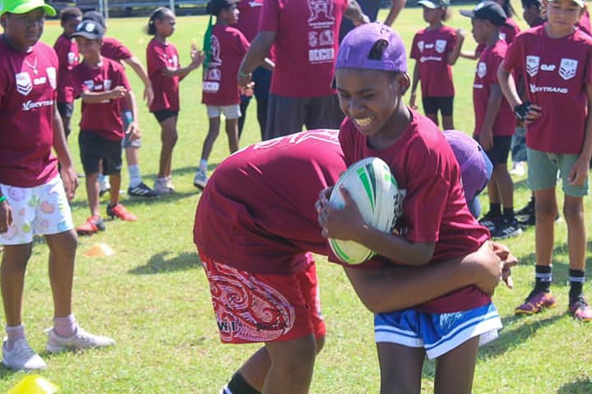 Kids participate in a rugby league clinic. Photo: Magun Warriors Facebook/QRL