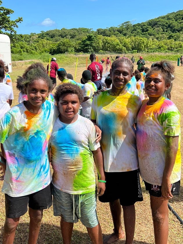 Kids on Yam Island after the colour run. Photo: Magun Warriors/QRL