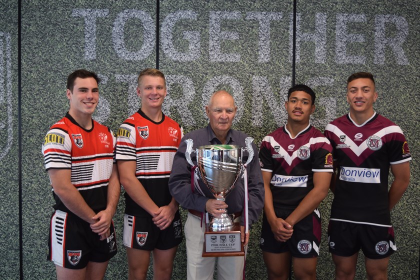 Representatives from the two state final schools with Phil Hall. Photo: QRL Media