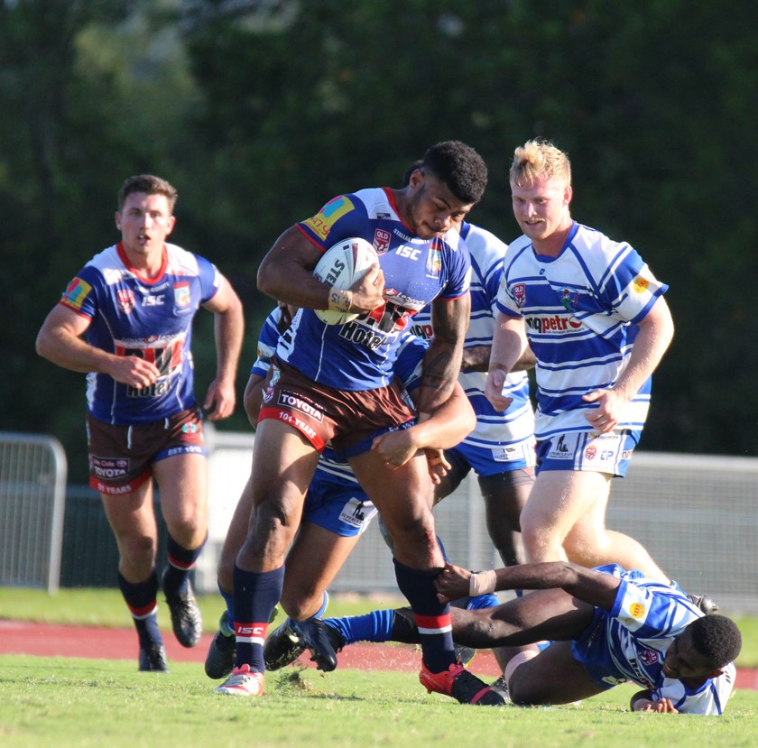 Atherton's high flying Fijian Pio Seci proved difficult for the Cairns Brothers defence. Photo: Maria Girgenti