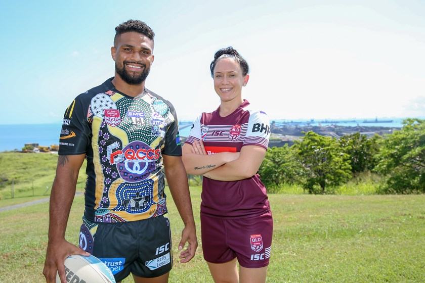 Jayden Hodges from Mackay Cutters and Queensland Women's State of Origin vice captain Brittany Breayley. Photo: QRL Media