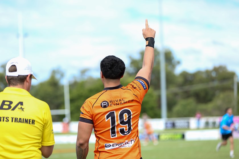 The Tigers bench celebrate their Round 2 win. Picture: Rikki-Lee Arnold/QRL