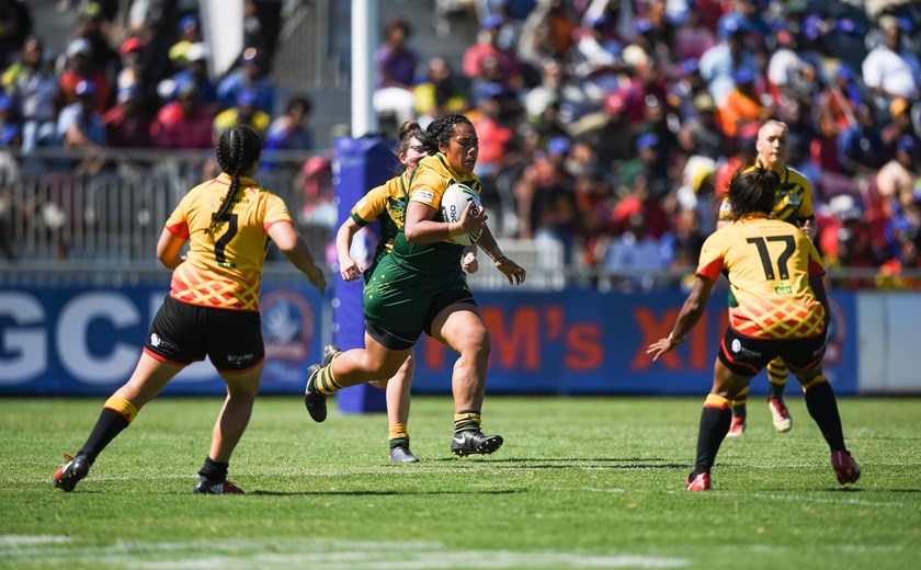 Wearing the green and gold as part of the Prime Minister's XIII team that took on PNG Orchids. Photo: NRL Images