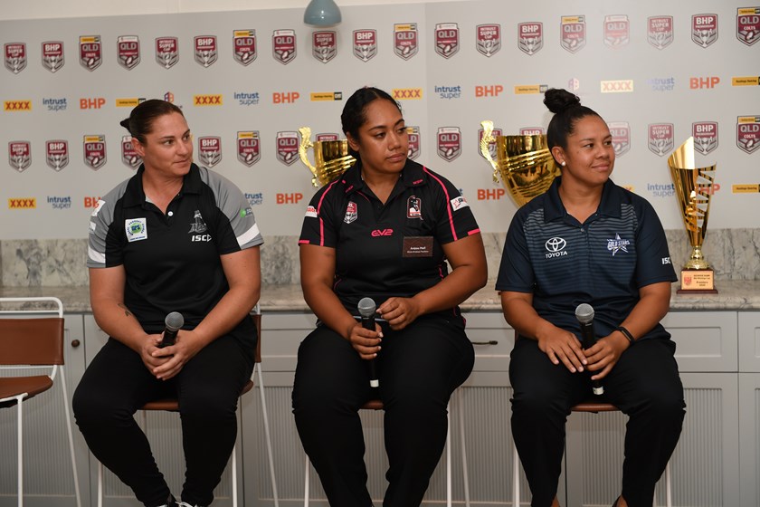 Taking part of a panel discussion with fellow BHP Premiership representatives at the QRL statewide competitions season launch. Photo: Scott Davis / QRL