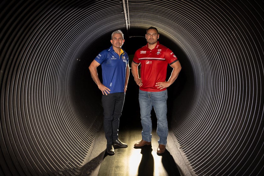 Norths Devils coach Dave Elliott and Redcliffe Dolphins coach Ben Te'o.