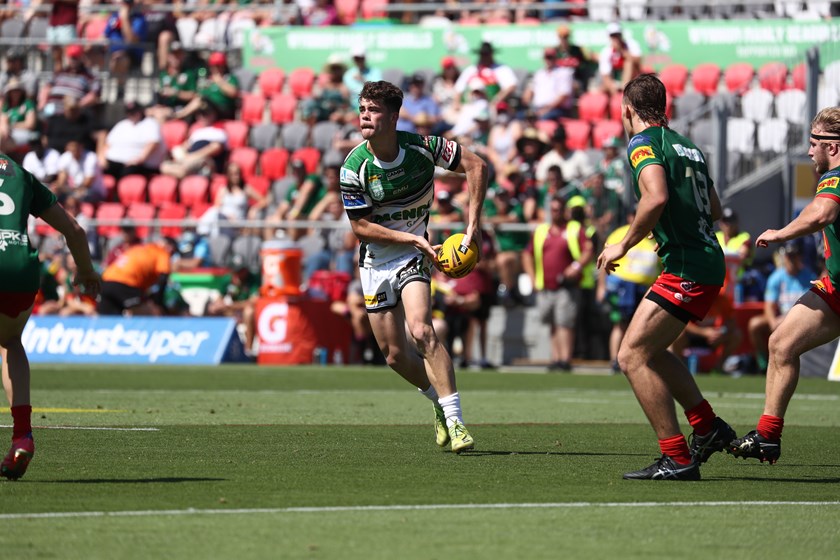 Jake Bourke in action for the Townsville Blackhawks in the 2021 Hastings Deering Colts grand final. Photo: Nathan Hopkins / QRL
