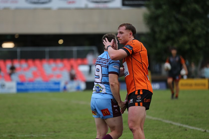 Trey Browne and Tom Rafter after the match. Photo: Rikki-Lee Arnold/QRL