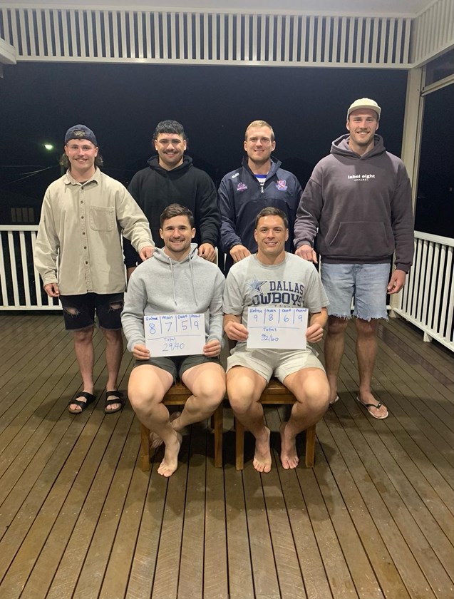 Liam Hampson, Valynce Te Whare, Sam Elliott, Jarrett Boland, Cameron Cullen and Sheldon Pitama doing Dolphins Masterchef. 