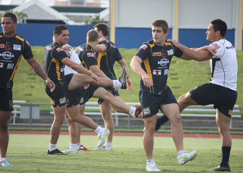 Brisbane Broncos players during a training session at Barlow Park, Cairns in 2011 Photo: Maria Girgenti