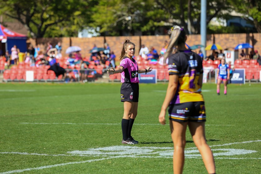 Bridie Prendergast refereeing the Toowoomba women's grand final. Photo: Jacob Grams/QRL