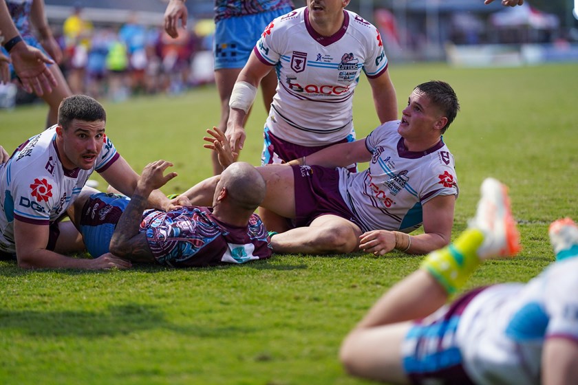 Kobe Bone (right) in Round 15. Photo: Luke Fletcher/QRL