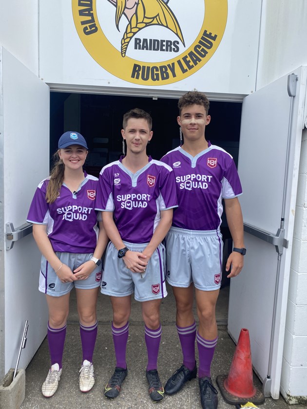 The under 15s grand final officiating team of Bridie Prendergast, Lachlan Higham (referee) and Taylor Ball.