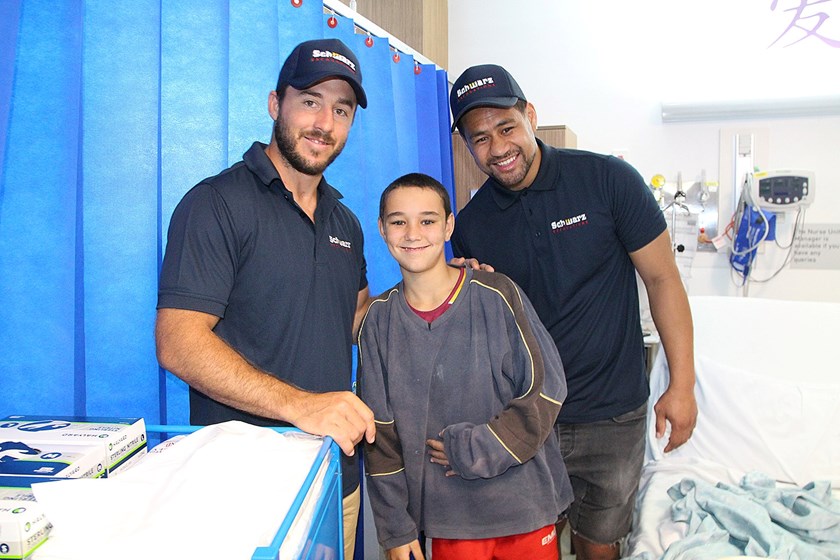New Capras recruit Matt Wright recently visited the Children's Ward at Rockhampton Hospital with Queensland Maroon Ben Hunt.