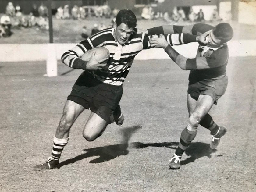 Barry O’Connor in action for Brothers against Wests at the Gabba in 1956.