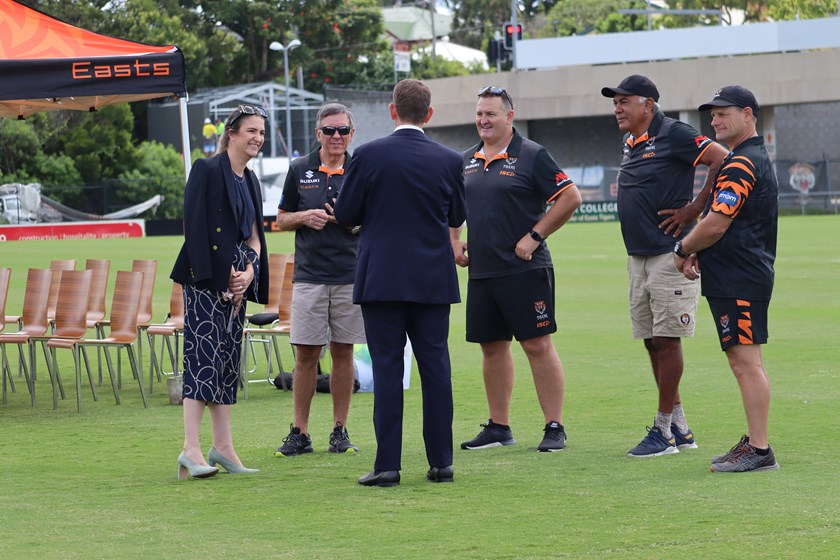 Special guests at Totally Workwear Stadium for the sod turning. Photo: Brisbane Tigers Media
