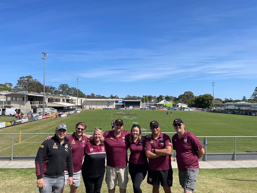 Staff members from the QRL's SEQ and finance teams, with Rugby League Brisbane chair, Sharon Hickey.