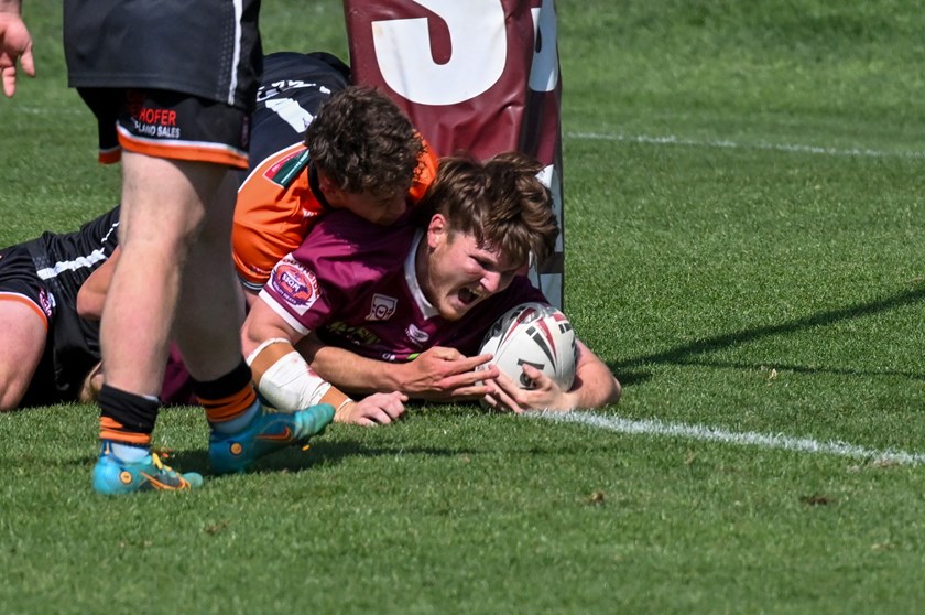 Dalby prop Joe Gillett scores in the under 19 TRL grand final 