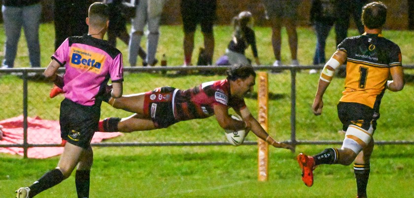 Valleys' Denzel Burns scores the first try of the TRL A Grade grand final