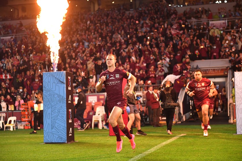 Daly Cherry-Evans leads out the Queensland Maroons. Photo: NRL Images