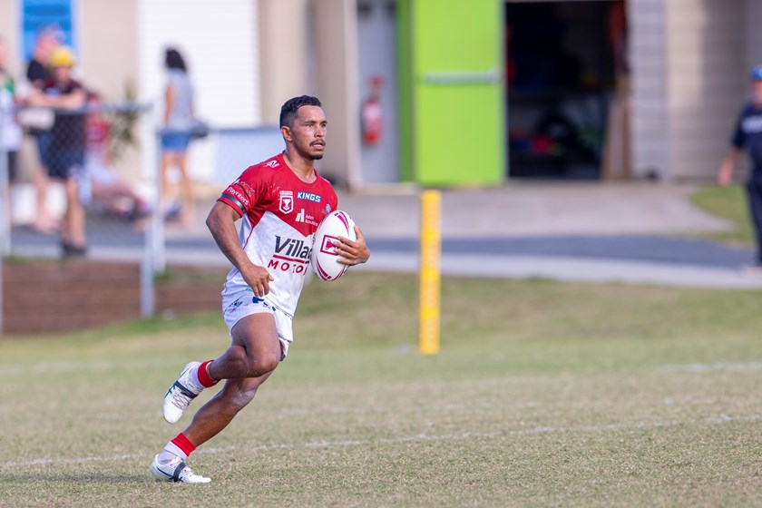 Trai Fuller with the ball for Redcliffe. Photo: Jim O'Reilly / QRL