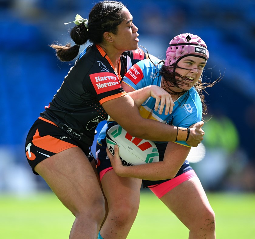 Rilee Jorgensen playing for Gold Coast Titans in 2023. Photo: NRL Imagery