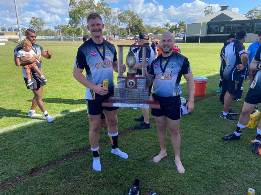 Lachlan Campbell (left) and Reece Baker after winning the 2022 XXXX 47th Battalion for Rockhampton. 