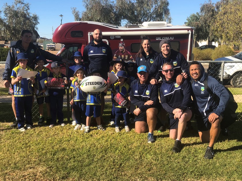 The NRL Game Development team visiting Birdsville State School, enroute to Bedourie.