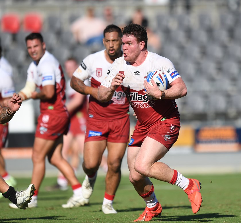 Lachlan Timm on the charge for Redcliffe Dolphins. Photo: Scott Davis / QRL