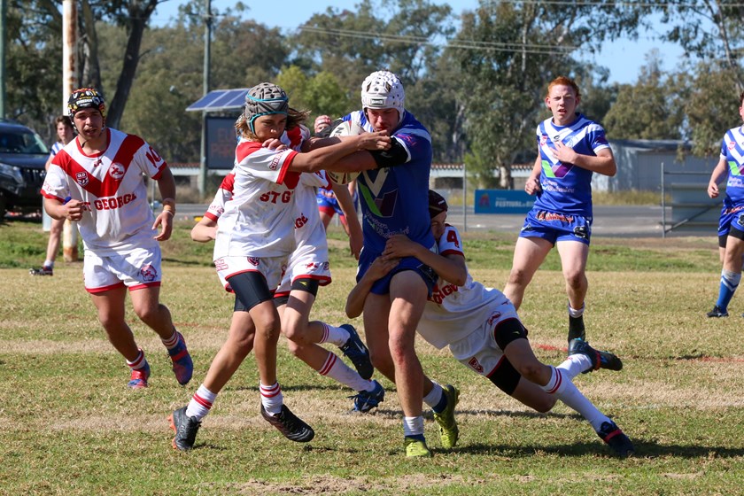 Roma and St George under 16 players in action. Photo: Jorja Brinums/QRL