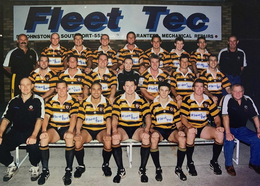 2000 Southport Tigers A-Grade side. Shaun is captain (front centre) and Joey is next to him (right). 