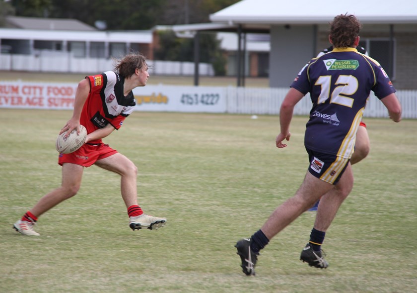 Mercurial halfback Brendan Grills spins the ball wide for Wests Panthers in their under-18 victory over Waves Tigers.