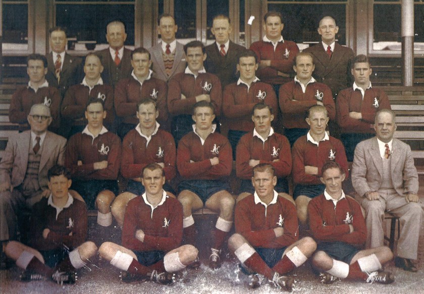 Ken McCaffery (seated centre) was captain of the 1953 Queensland side who drew the interstate series 2-2 with New South Wales and defeated the USA in their match.  Photo: supplied