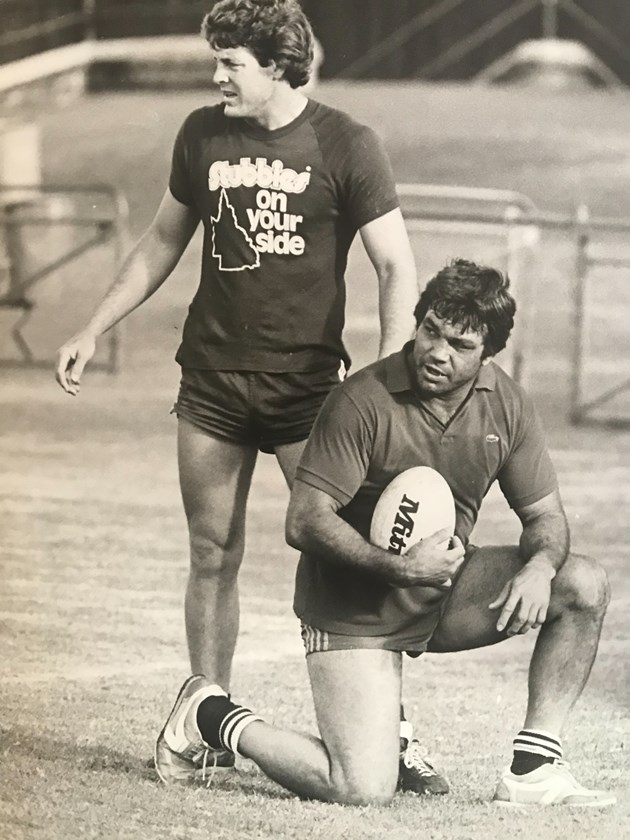 'It was a privilege to be coached by the great man' - Miles at a Queensland training session with coach Arthur Beetson. Photo: NRL Images