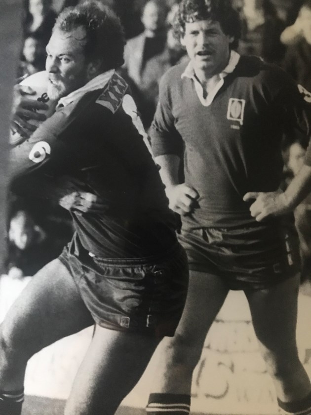 Wally Lewis and Gene Miles in  action in 1983 for Queensland in a 58-2 win over Leeds on the tour of the United Kingdom. Photo: NRL Images