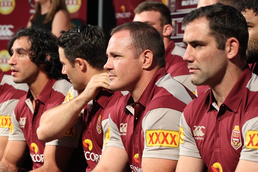 Matt Scott with Queensland Maroons team mates in 2016. Photo: QRL Media